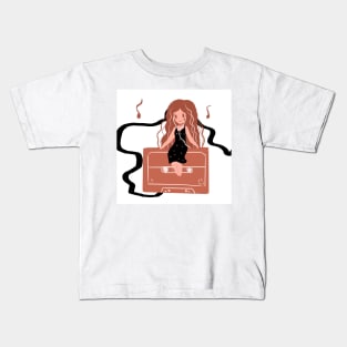 Classic tape girl cute kawaii doodle style anime cassette Kids T-Shirt